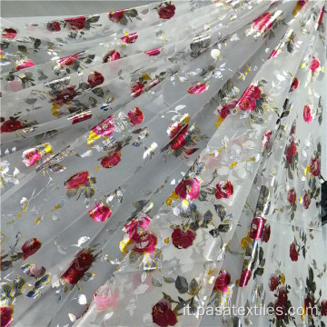 tessuto di pizzo stampato floreale con lamina a rete elasticizzata